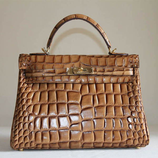 7A Replica Hermes Kelly 32cm Crocodile Veins Leather Bag Light Coffee HC0001 (2) - Click Image to Close